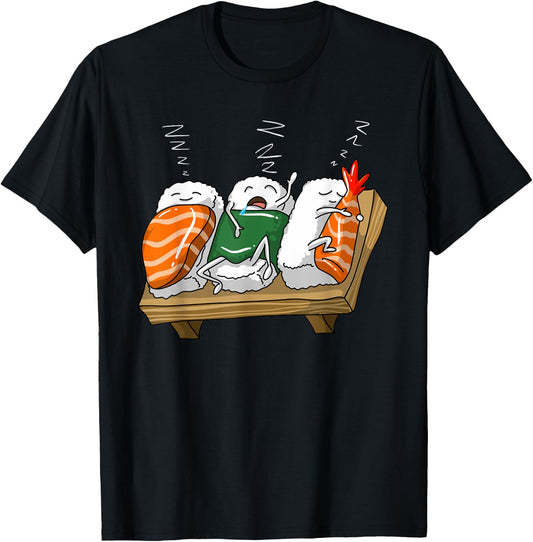 Funny Sleeping Sushi Roll Lover Pajama Party Cool Girl Gift T-Shirt - T-Shirt | Black