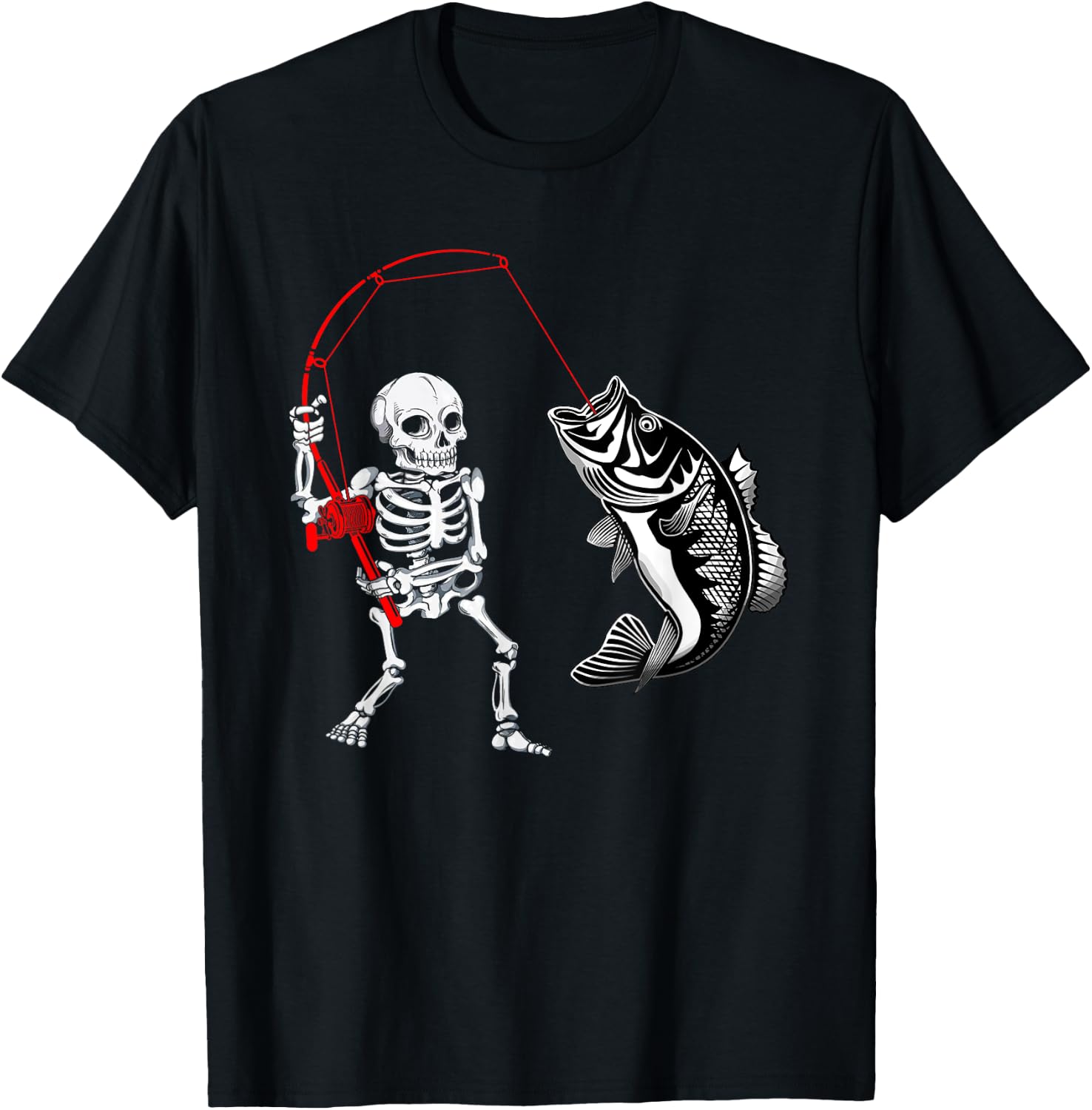 Skeleton Fishing Halloween Bass Fisherman T-Shirt - T-Shirt | Black