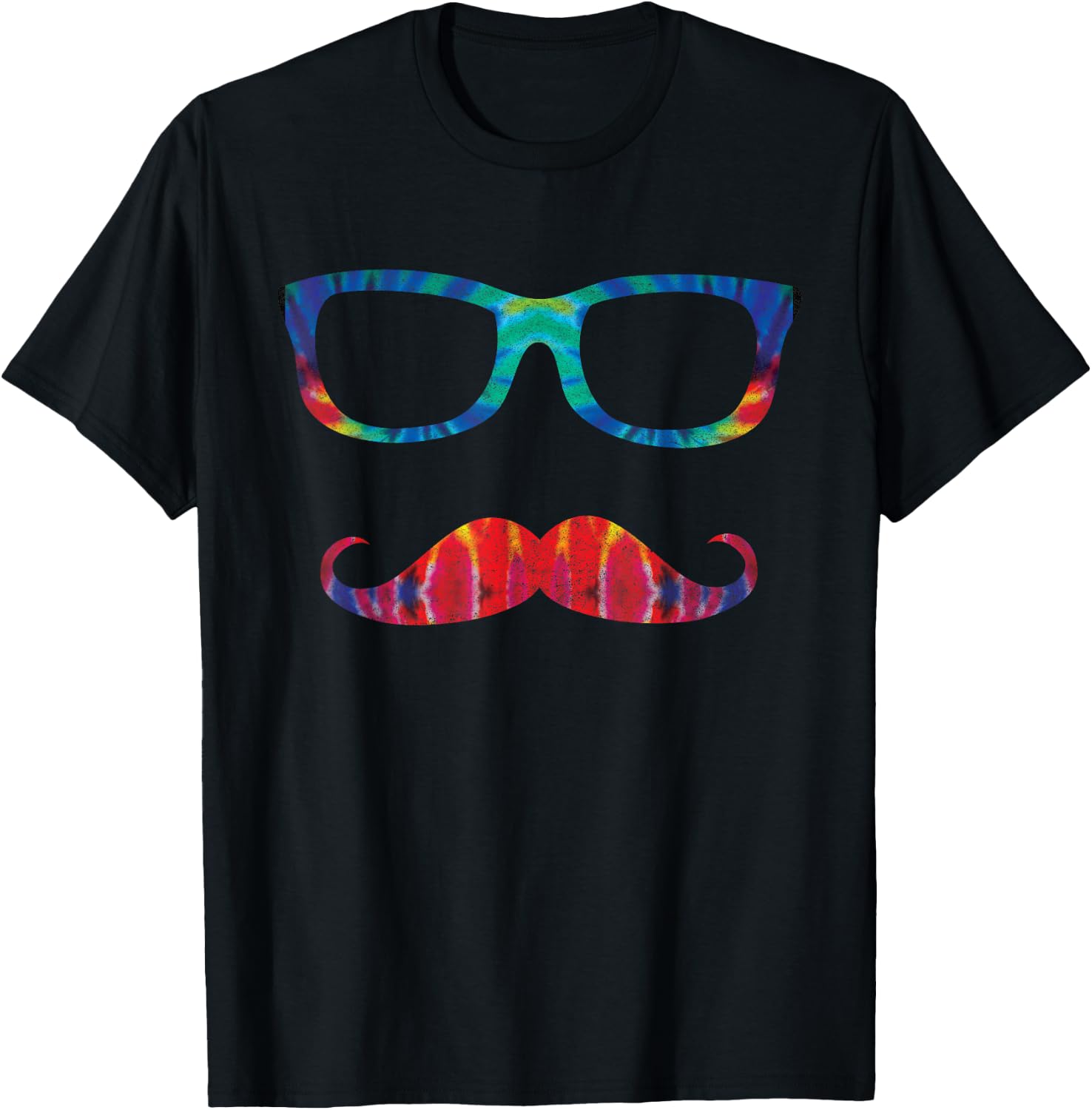 Tie Dye Glasses & Mustache Novelty Retro Hipster T-Shirt - T-Shirt | Black