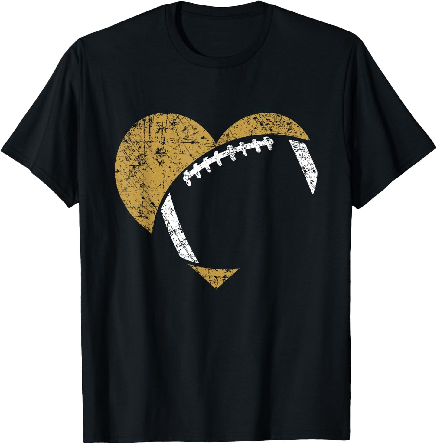 Football Heart Cutout Gold White Team Game Gift T-Shirt - T-Shirt | Black