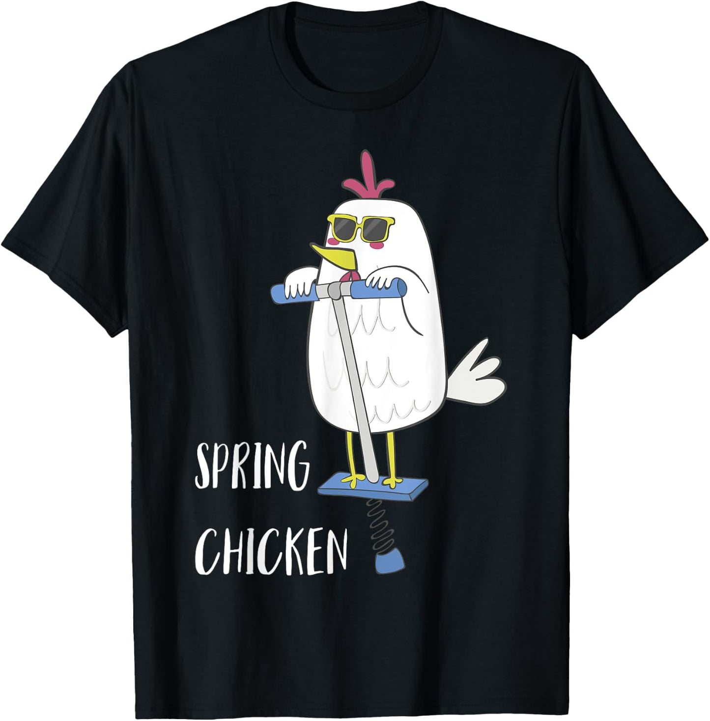 Spring Chicken Chicken On Pogo Stick Funny Chicken T-Shirt - T-Shirt | Black