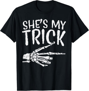 Shes My Trick Matching Couple Halloween Costume Boyfriend T-Shirt - T-Shirt | Black