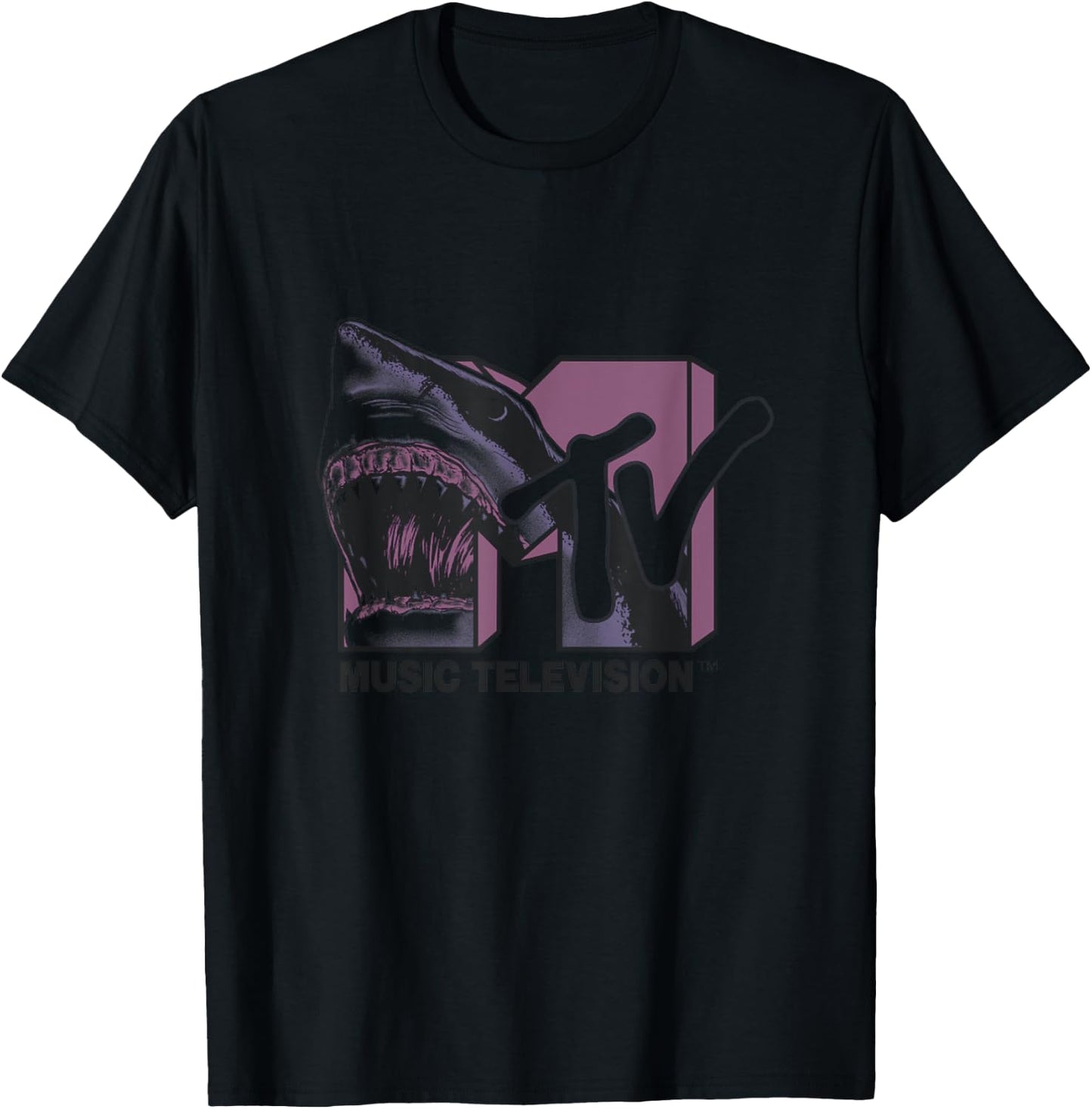 Mtv Shark Shaped Logo Fill In Blue And Pink T-Shirt - T-Shirt | Black