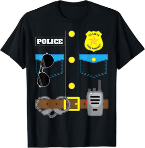 Police Officer Simple Halloween Costume Policeman Dress Up T-Shirt - T-Shirt | Black