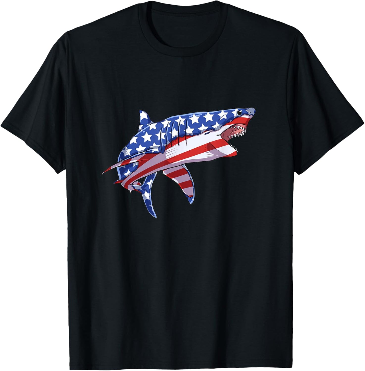 4th of July Shark American Flag USA Patriot Men Women Kids T-Shirt - T-Shirt | Black