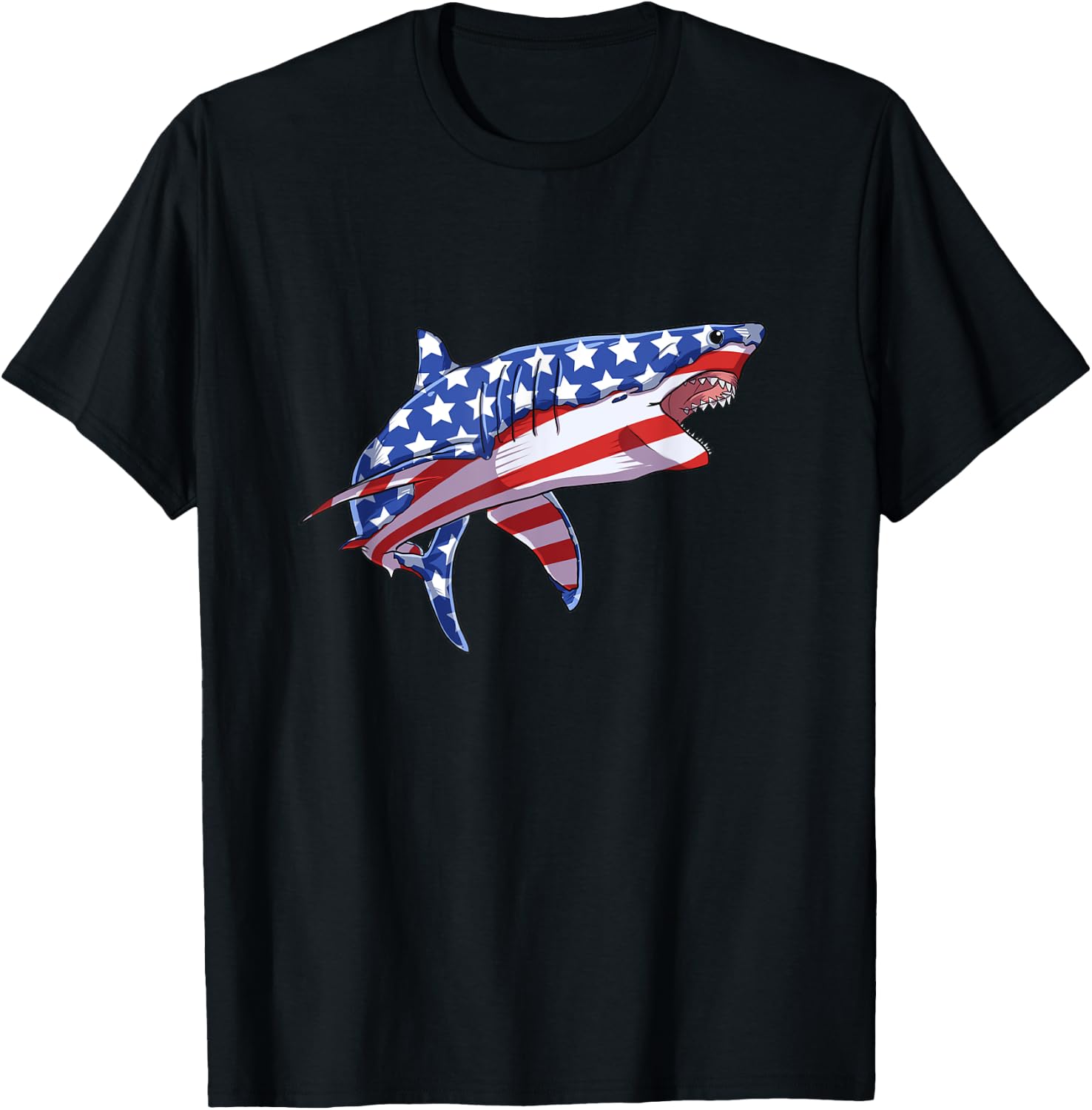 4th of July Shark American Flag USA Patriot Men Women Kids T-Shirt - T-Shirt | Black