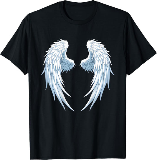 White Angel Wings Graphic On the Back T-Shirt - T-Shirt | Black