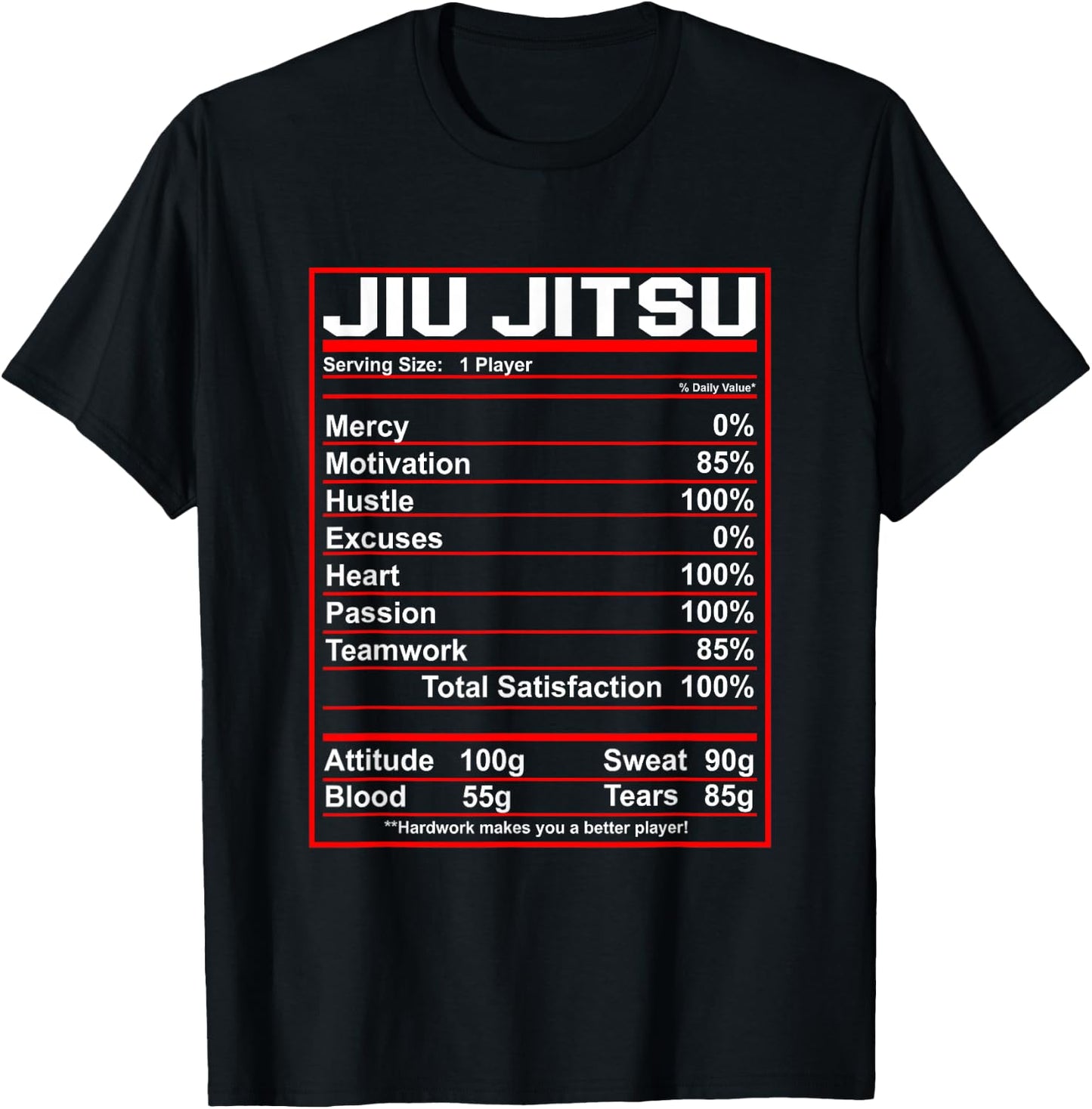 Funny Jiu Jitsu Nutrition Facts Bjj Fighter T-Shirt - T-Shirt | Black