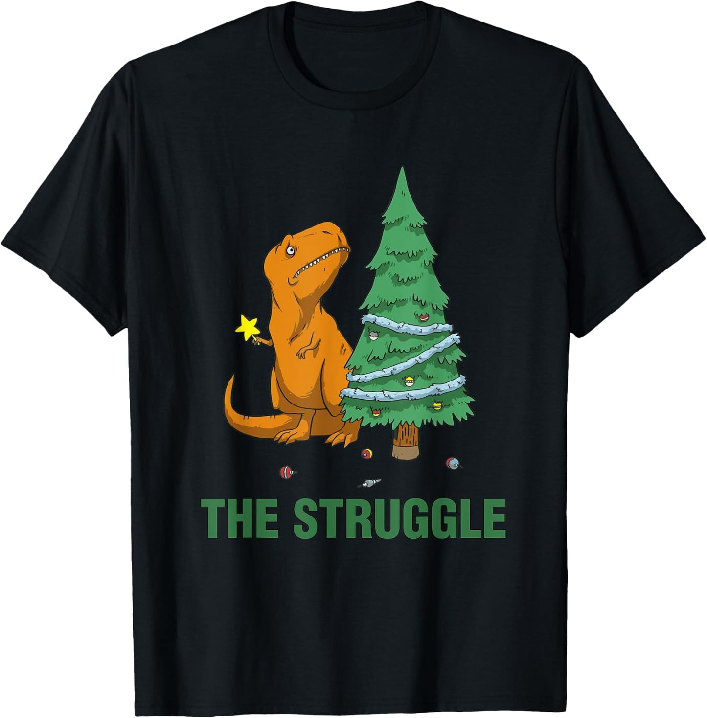T-Rex funny Christmas or Xmas product the struggle T-Shirt - T-Shirt | Black
