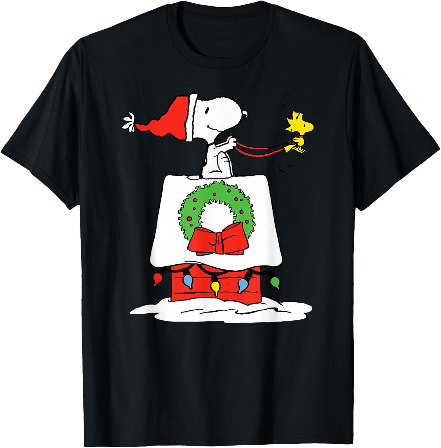 Peanuts Holiday Snoopy's Doghouse Sleigh T-Shirt - T-Shirt | Black