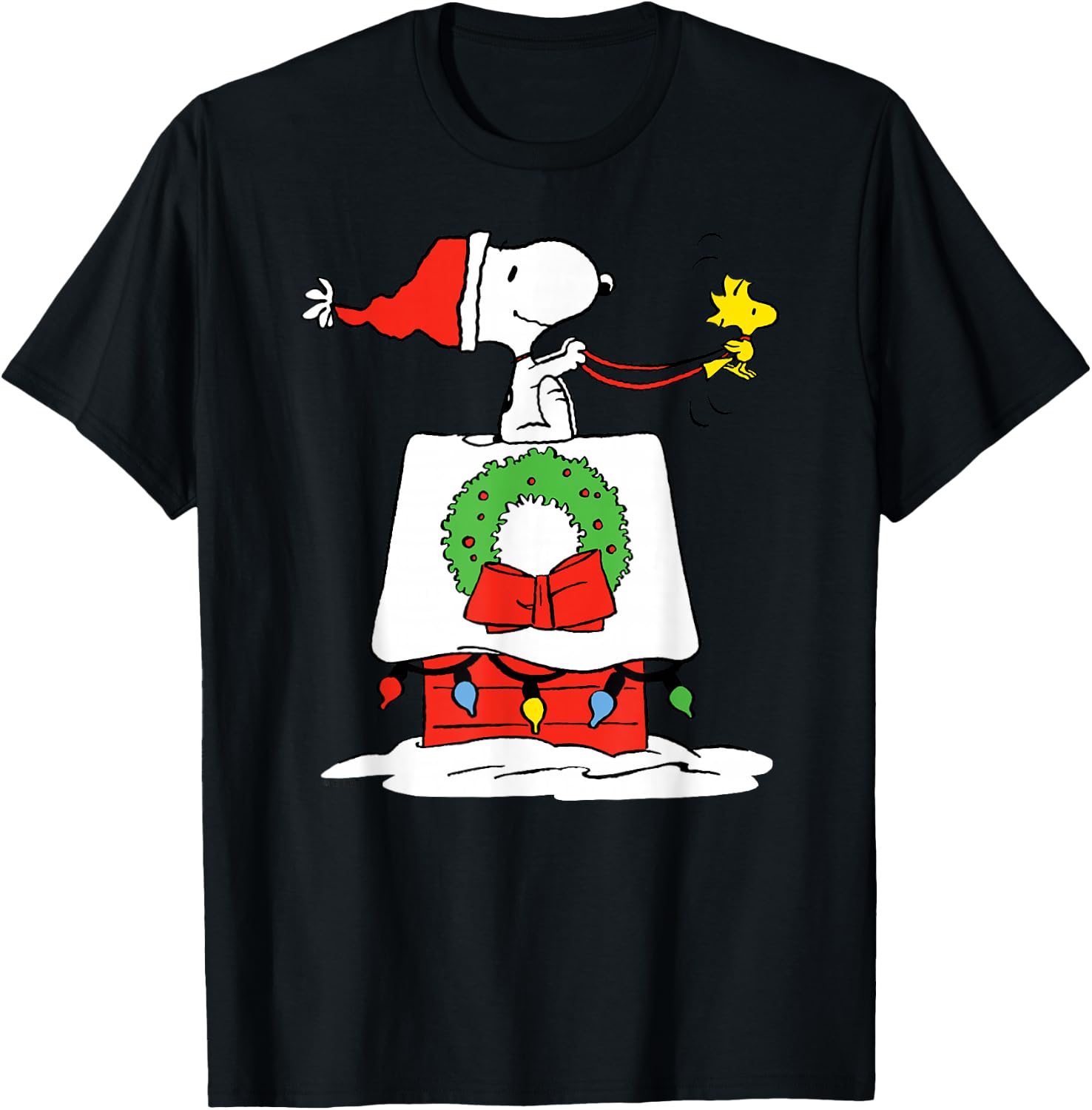 Peanuts Holiday Snoopy's Doghouse Sleigh T-Shirt - T-Shirt | Black