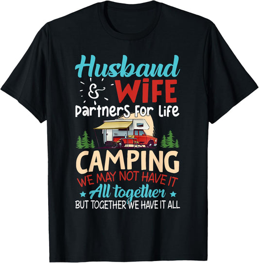 Husband and Wife Camping Partners For Life Camping T-Shirt - T-Shirt | Black