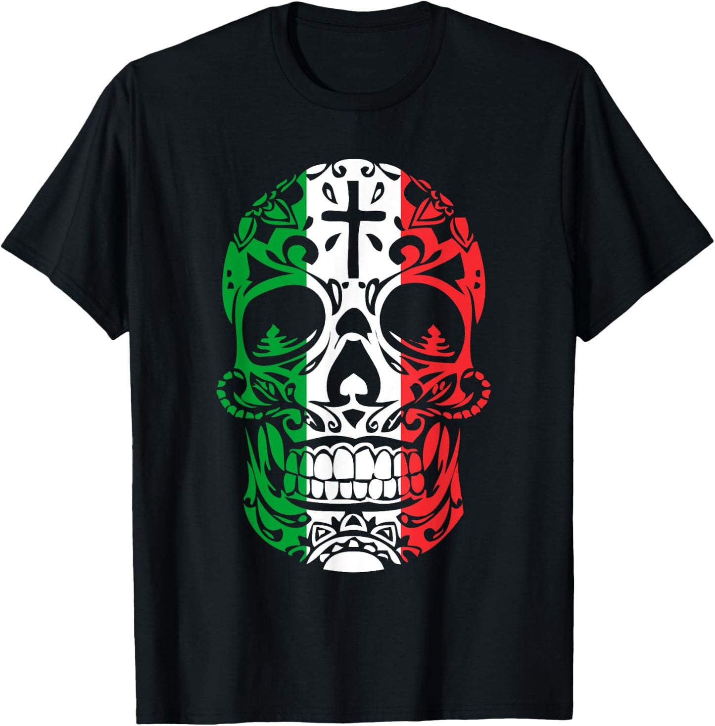 Mexican Pride Shirt: Mexican Flag Skull Day of the Dead T-Shirt - T-Shirt | Black