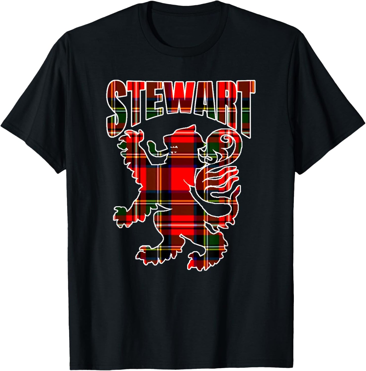 Stewart Clan Kilt Tartan Lion Namesake Scottish T-Shirt - T-Shirt | Black