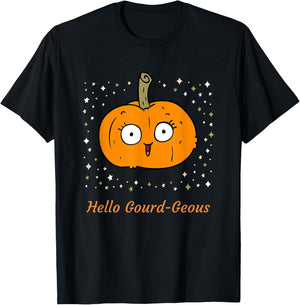 Cute Halloween Pumpkin Hello Gourd-Geous Costume Funny Gift T-Shirt - T-Shirt | Black