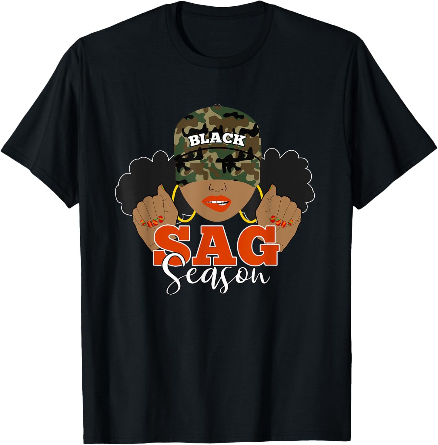 Sagittarius Season Afro Puffs Black Woman Camo T-Shirt - T-Shirt | Black