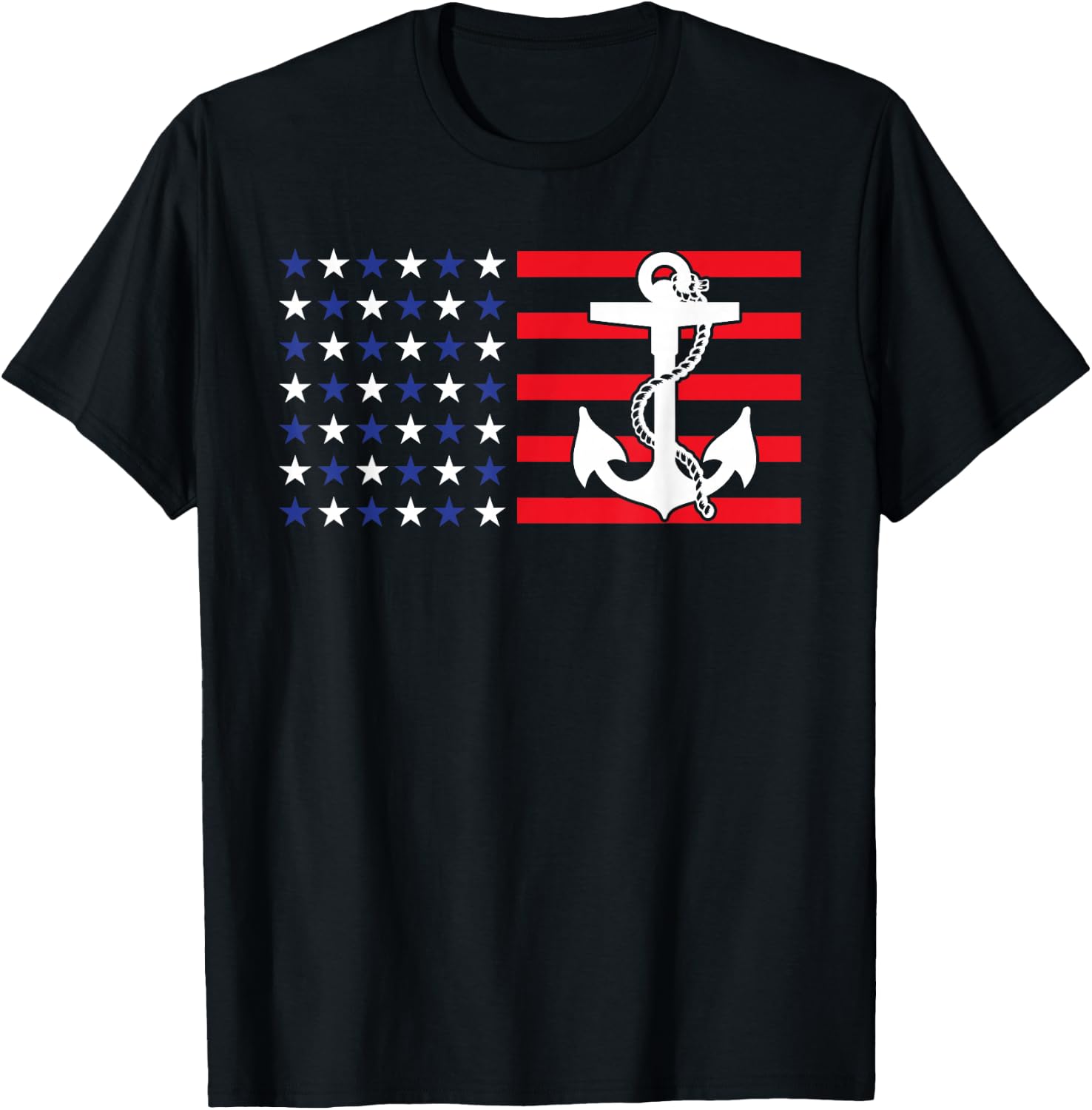 American Flag Anchor Shirt Patriotic Military July Navy USA T-Shirt - T-Shirt | Black
