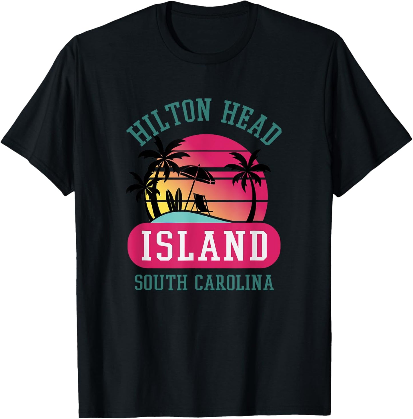 Retro Cool Hilton Head Island SC Beach Souvenir Novelty Art Women Girls Kids T-Shirt - T-Shirt | Black