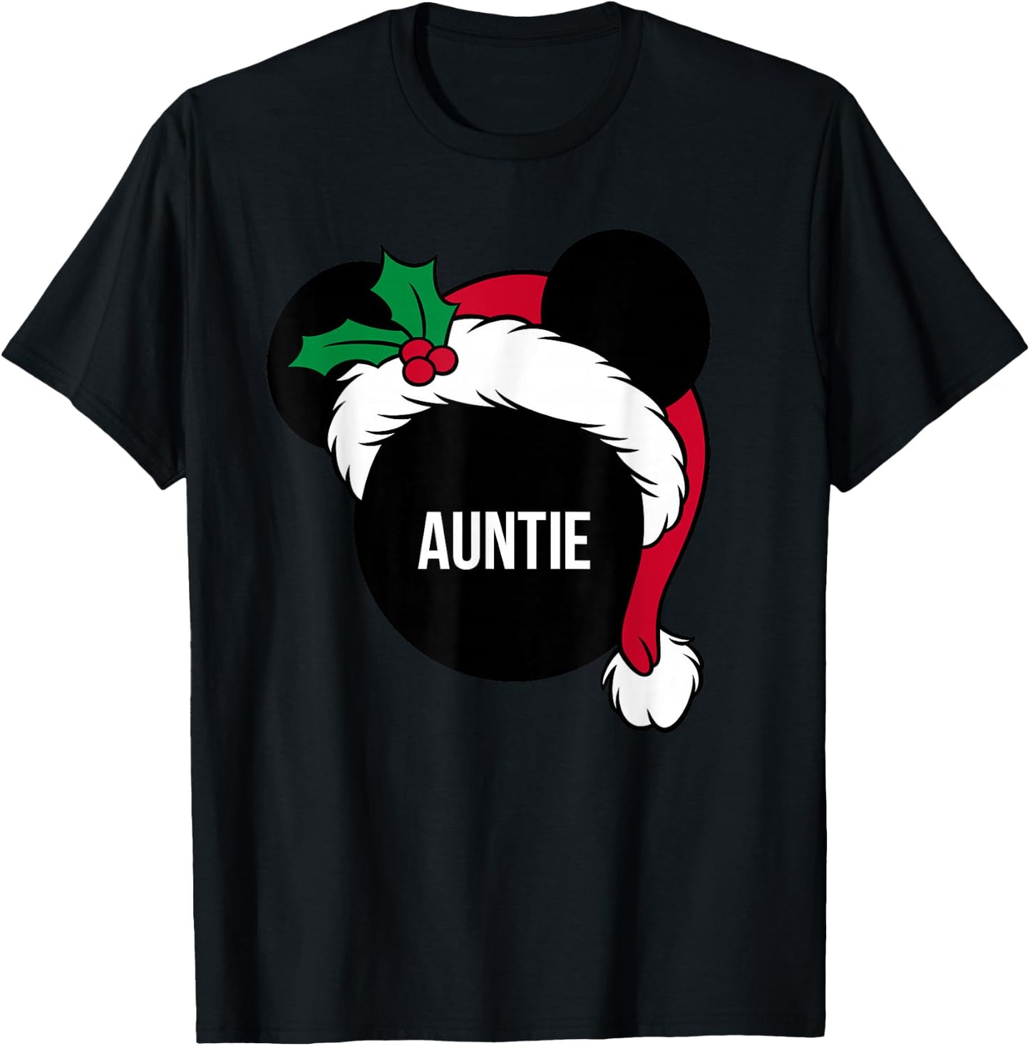 Disney Santa Hat Mickey Christmas Family Matching Auntie T-Shirt - T-Shirt | Black