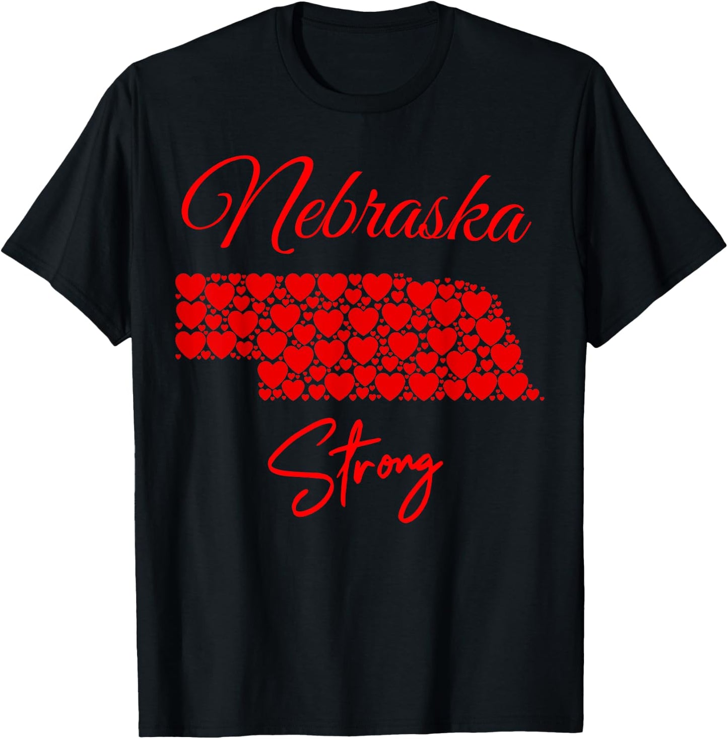 Men's Women's Nebraska-Strong Red Hearts Map Shirt T-Shirt - T-Shirt | Black