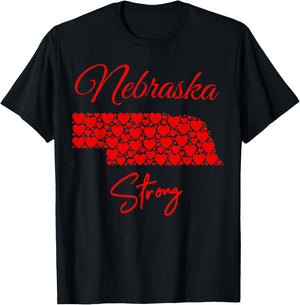 Men's Women's Nebraska-Strong Red Hearts Map Shirt T-Shirt - T-Shirt | Black