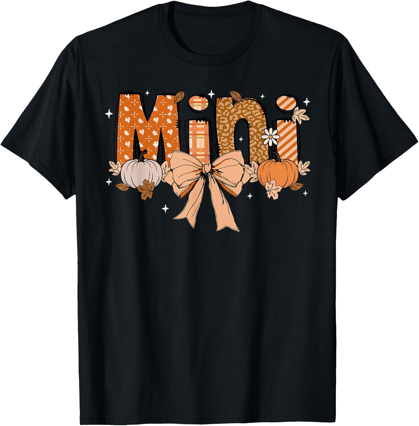 Mini Pumpkin Fall Coquette Bow Thanksgiving Mom Women T-Shirt - T-Shirt | Black