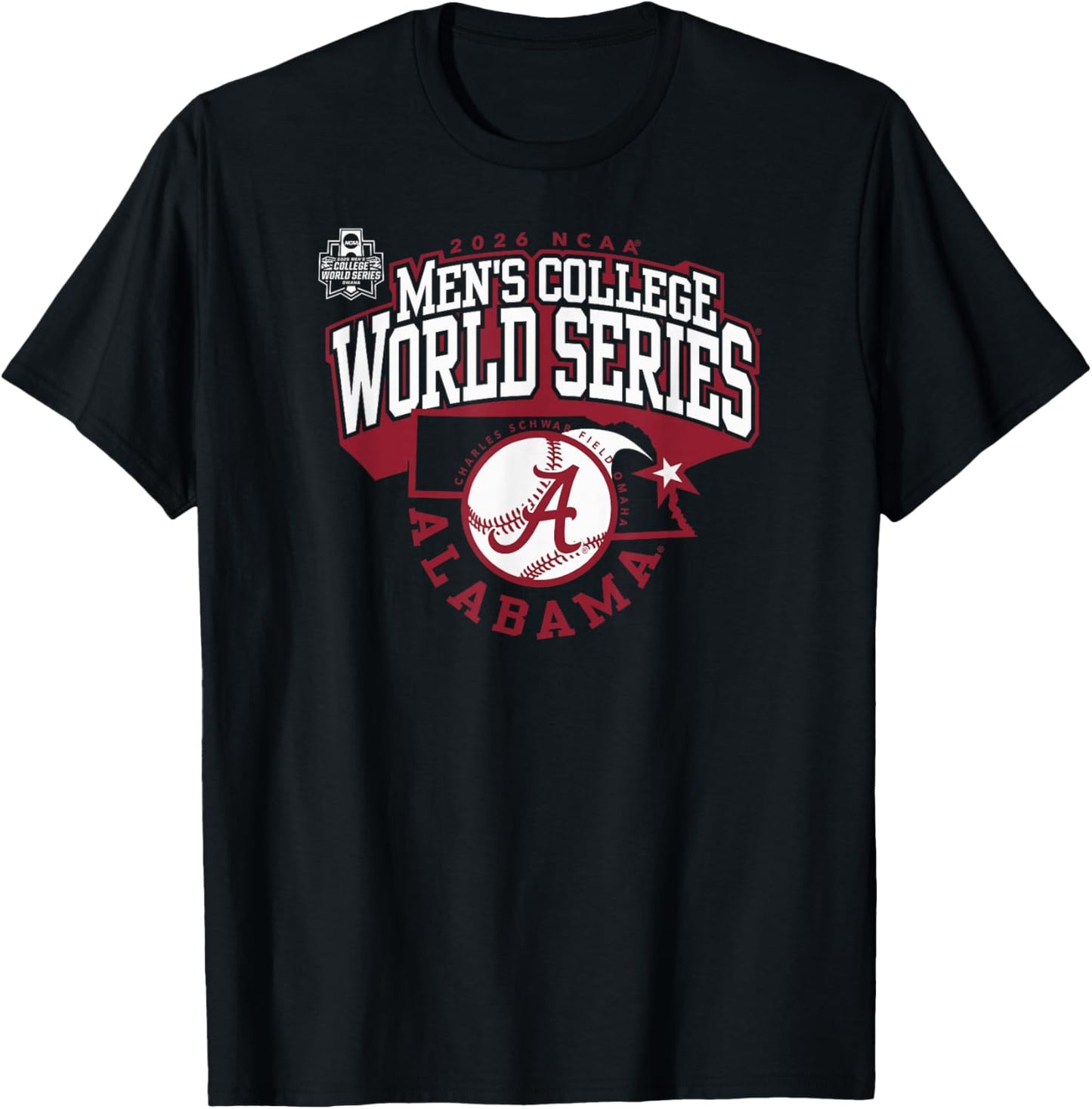 Alabama Crimson Tide College World Series 2026 CWS Baseball T-Shirt - T-Shirt | Black
