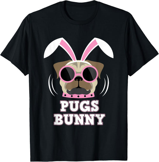 Pugs Bunny Happy Easter Puggy Pug Lover Easter Bunny Dog T-Shirt - T-Shirt | Black