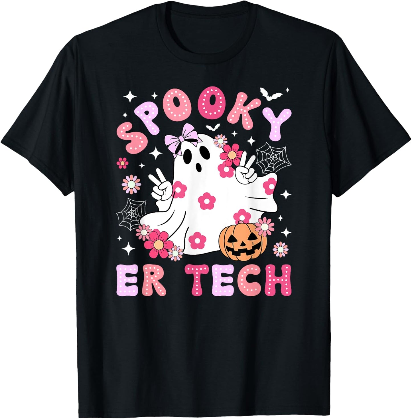 Spooky ER Tech Halloween Emergency Room Tech Groovy T-Shirt - T-Shirt | Black