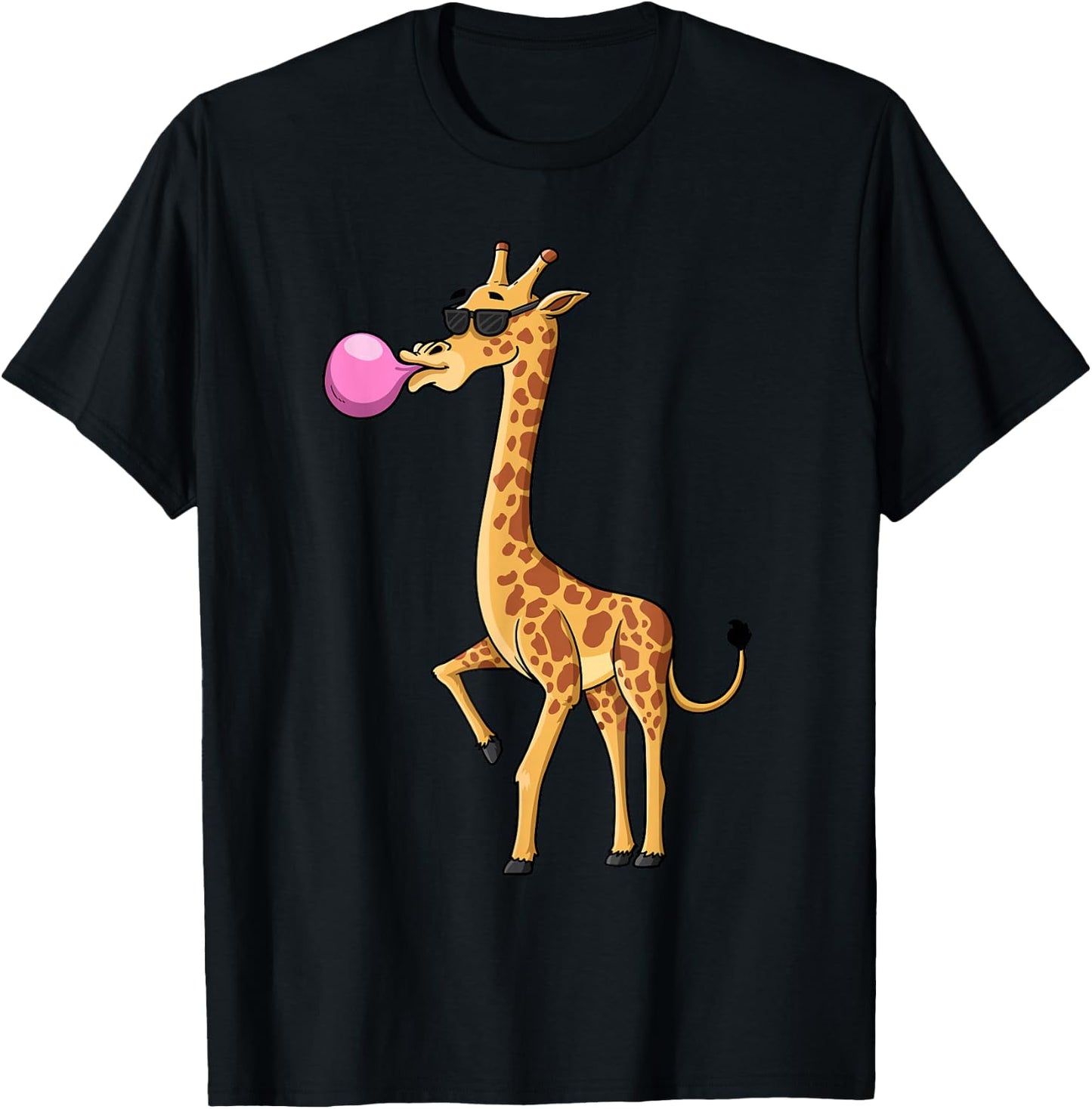 Funny Blowing Bubble Gum Giraffe Animal Lover Chewing Candy T-Shirt - T-Shirt | Black