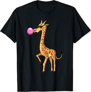 Funny Blowing Bubble Gum Giraffe Animal Lover Chewing Candy T-Shirt - T-Shirt | Black