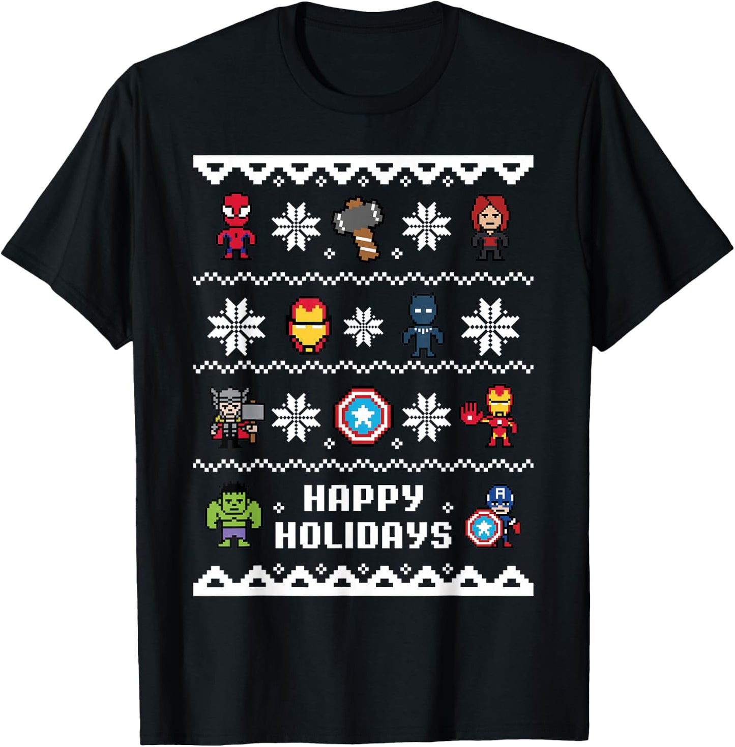 Marvel Avengers Christmas Sweater Happy Holidays T-Shirt - T-Shirt | Black