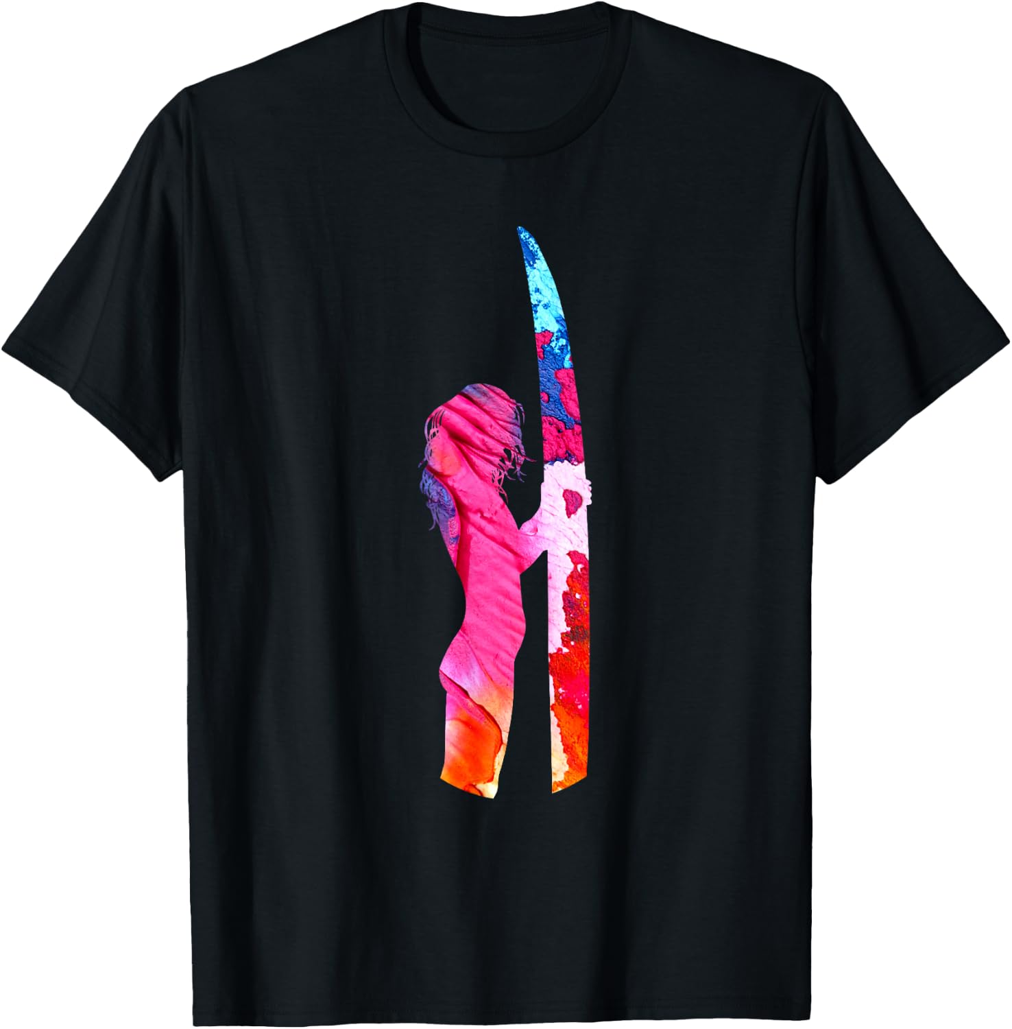 Surf Girl Pastel Watercolor Cute Surfing Female Surfer T-Shirt - T-Shirt | Black