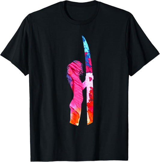 Surf Girl Pastel Watercolor Cute Surfing Female Surfer T-Shirt - T-Shirt | Black