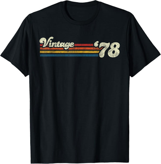 Vintage 1978 Chest Stripe Birthday T-Shirt - T-Shirt | Black