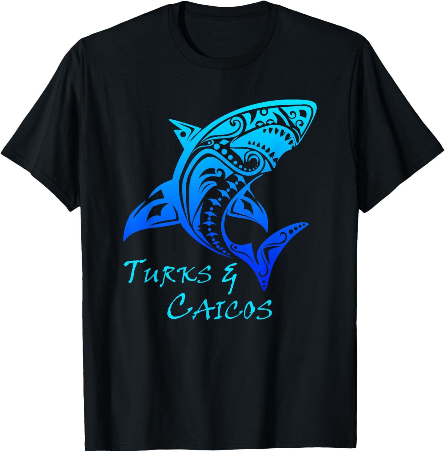 Turks & Caicos Tribal Shark Polynesian Tattoo Style Vacation T-Shirt - T-Shirt | Black