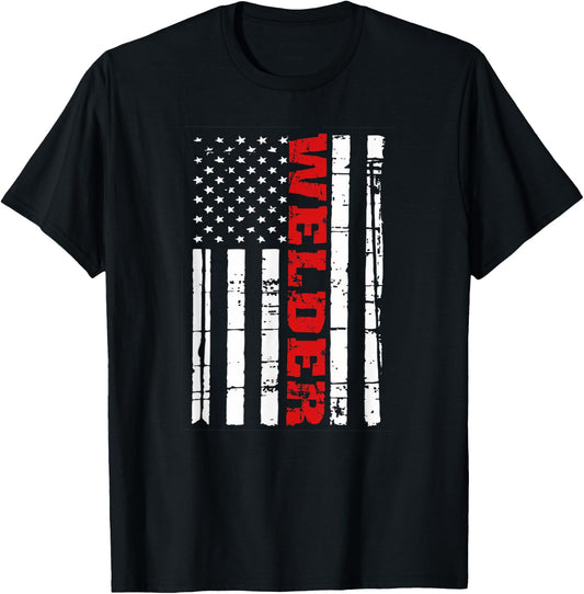 Welder American Flag Shirt USA Patriotic Weld Pipefitter T-Shirt - T-Shirt | Black