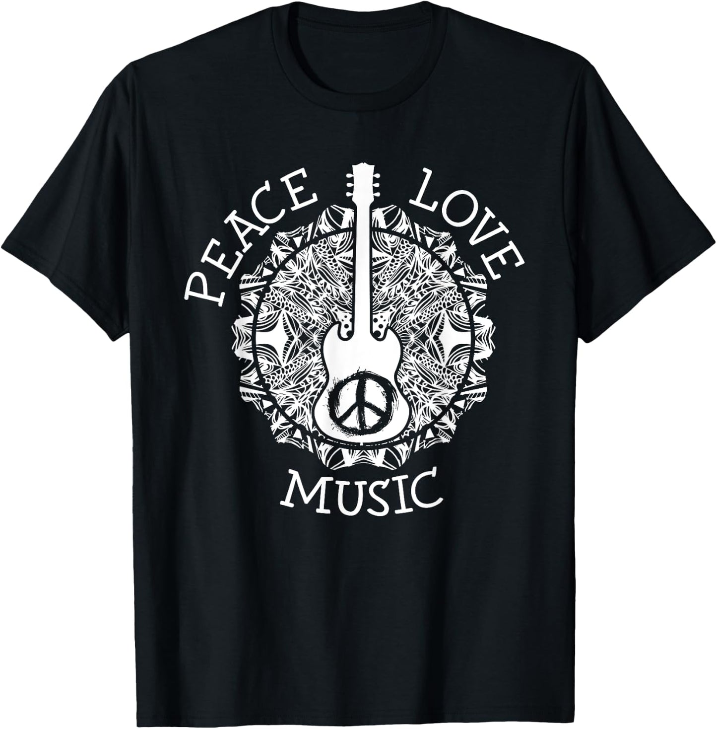 Peace love music shirt - Guitar Dad Rock star Gift T-Shirt - T-Shirt | Black