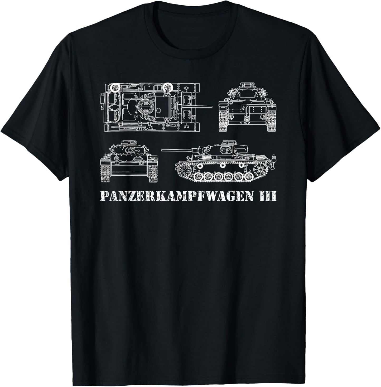 Panzer III Tank Gift German Blueprint WW2 T-Shirt - T-Shirt | Black