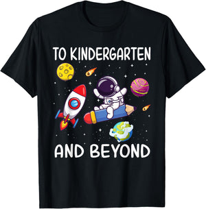 To Kindergarten And Beyond Astronaut Back To School Student T-Shirt - T-Shirt | Black