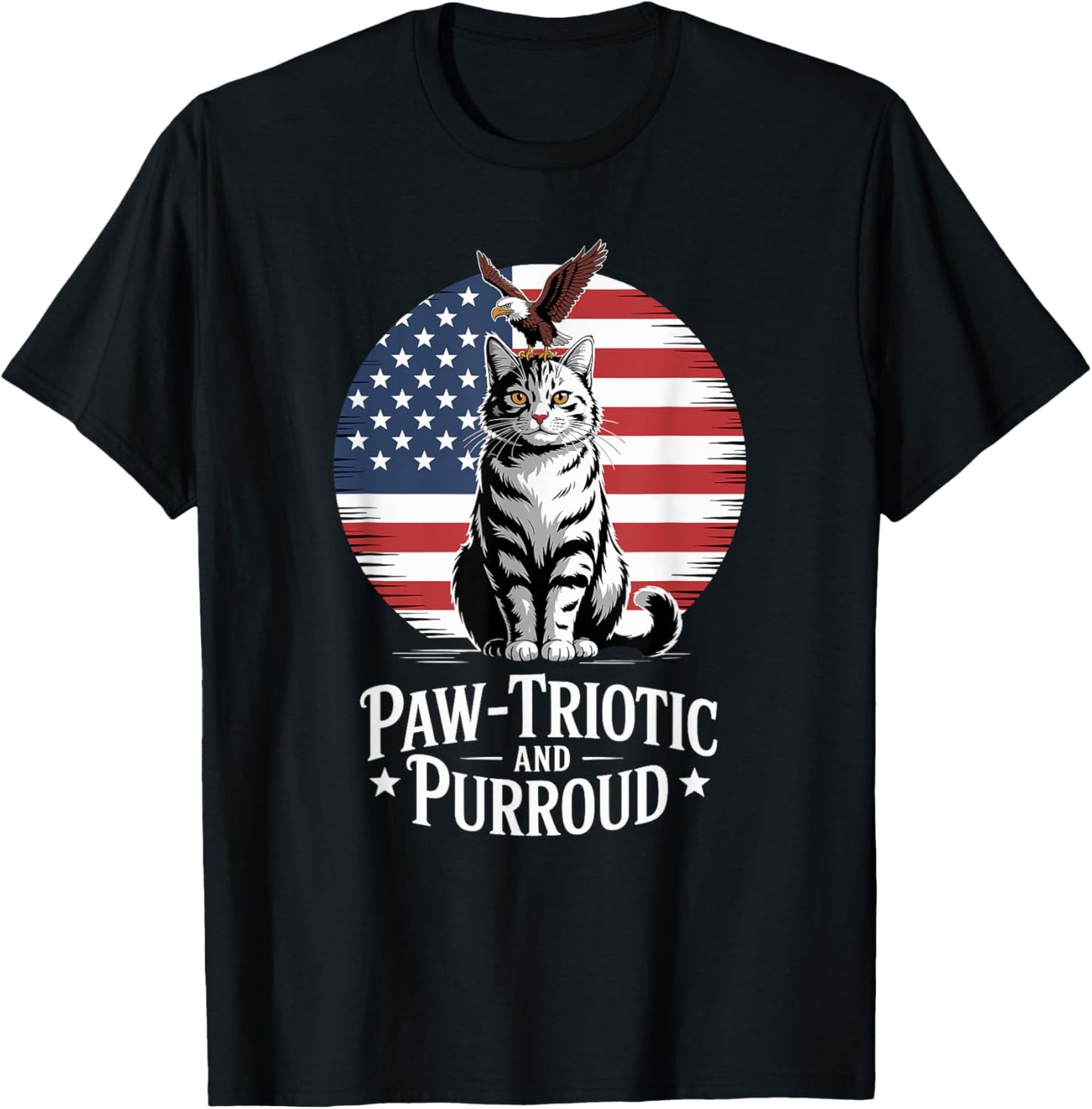 Paw-Triotic Cat and Eagle American Pride Men Women Kids T-Shirt - T-Shirt | Black