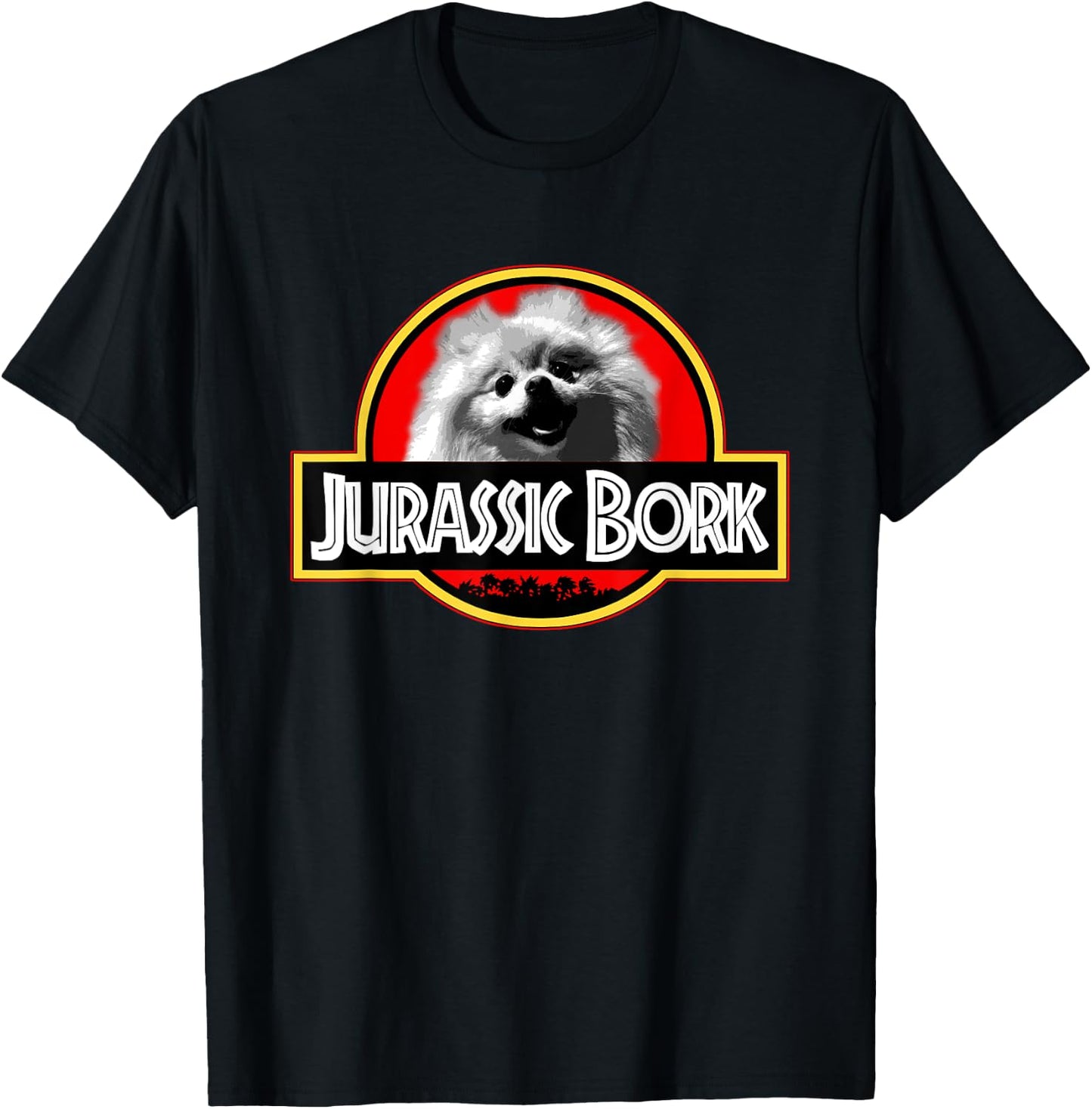 KBX Jurassic Bork Doggo Pomeranian Funny - Black, Adult, , Short Sleeve, Classic Fit, Small T-Shirt - T-Shirt | Black