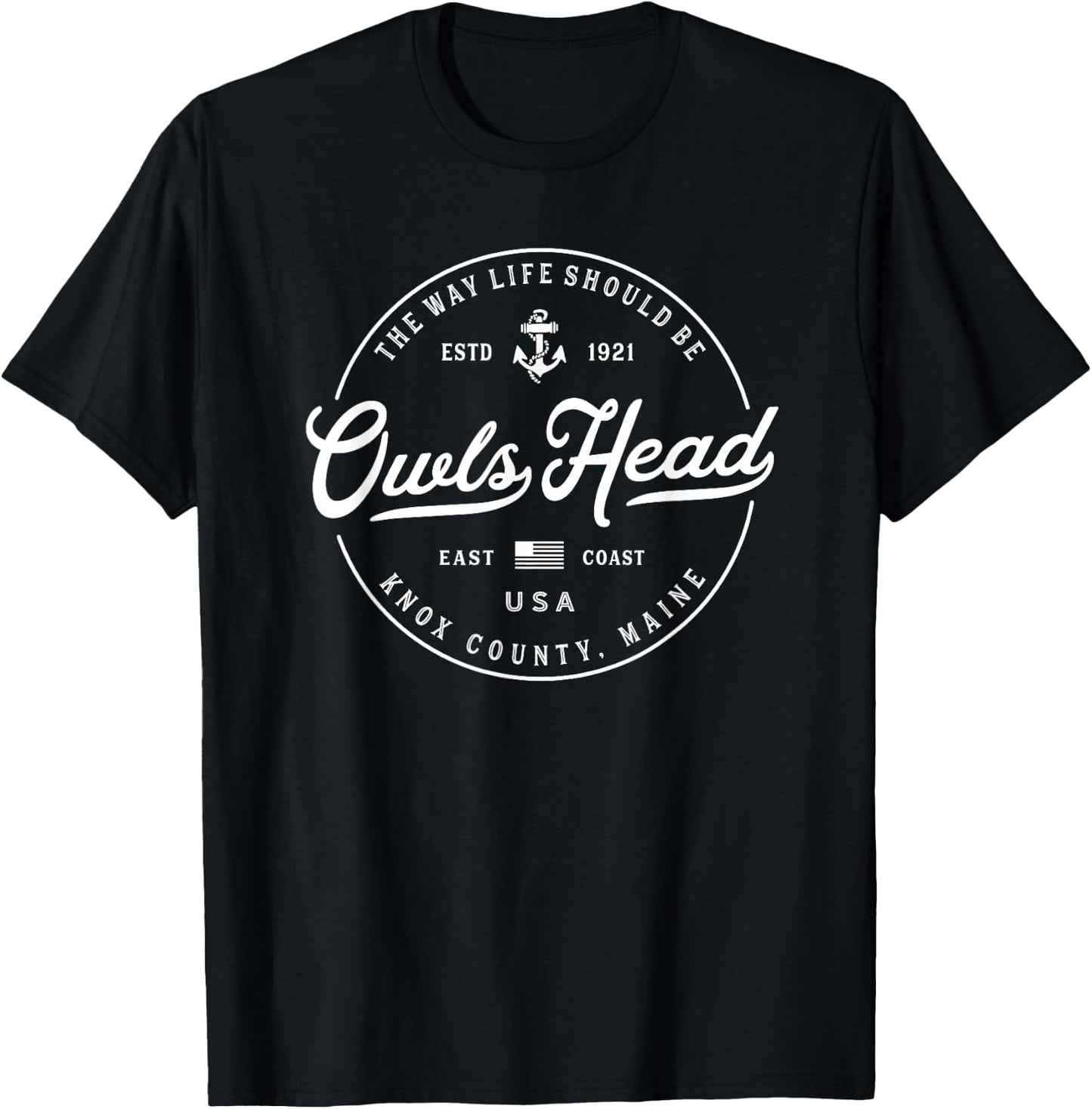 NAUTICAL Anchor Owls Head Maine Travel Vacation T-Shirt - T-Shirt | Black