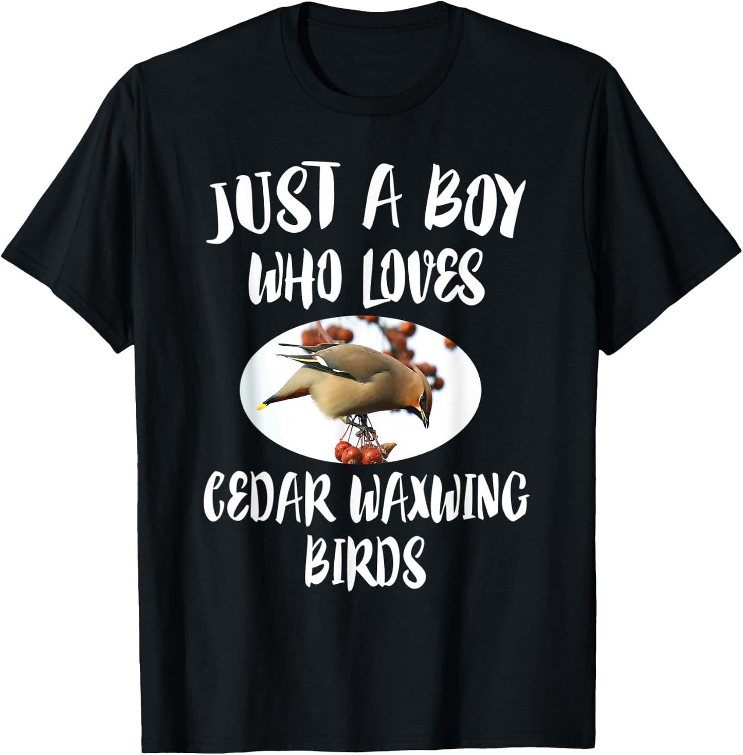 Just A Boy Who Loves Cedar Waxwing Birds Gift T-Shirt - T-Shirt | Black