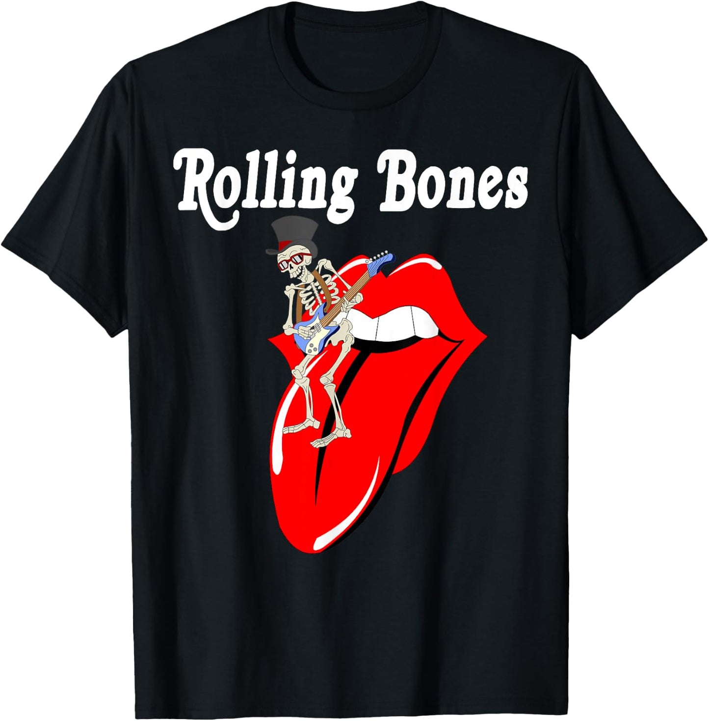 Rolling Bones Skeleton Playing Guitar Classic Rock Fan T-Shirt - T-Shirt | Black
