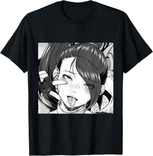 Ecchi Otaku Hentai Waifu Ahegao Girl Manga Anime T-Shirt - T-Shirt | Black