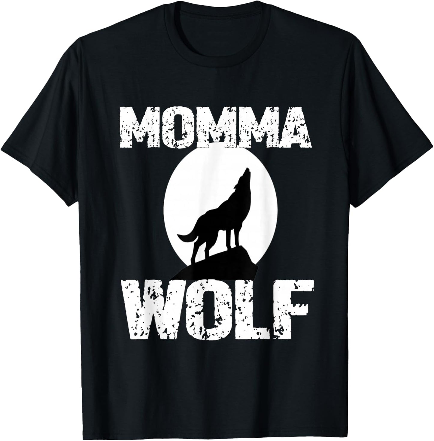 Momma Wolf Shirt Matching Family Tribe Wolves Moon Mom Mum T-Shirt - T-Shirt | Black