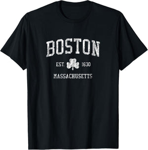Boston MA Vintage Shamrock Sports Design T-Shirt - T-Shirt | Black