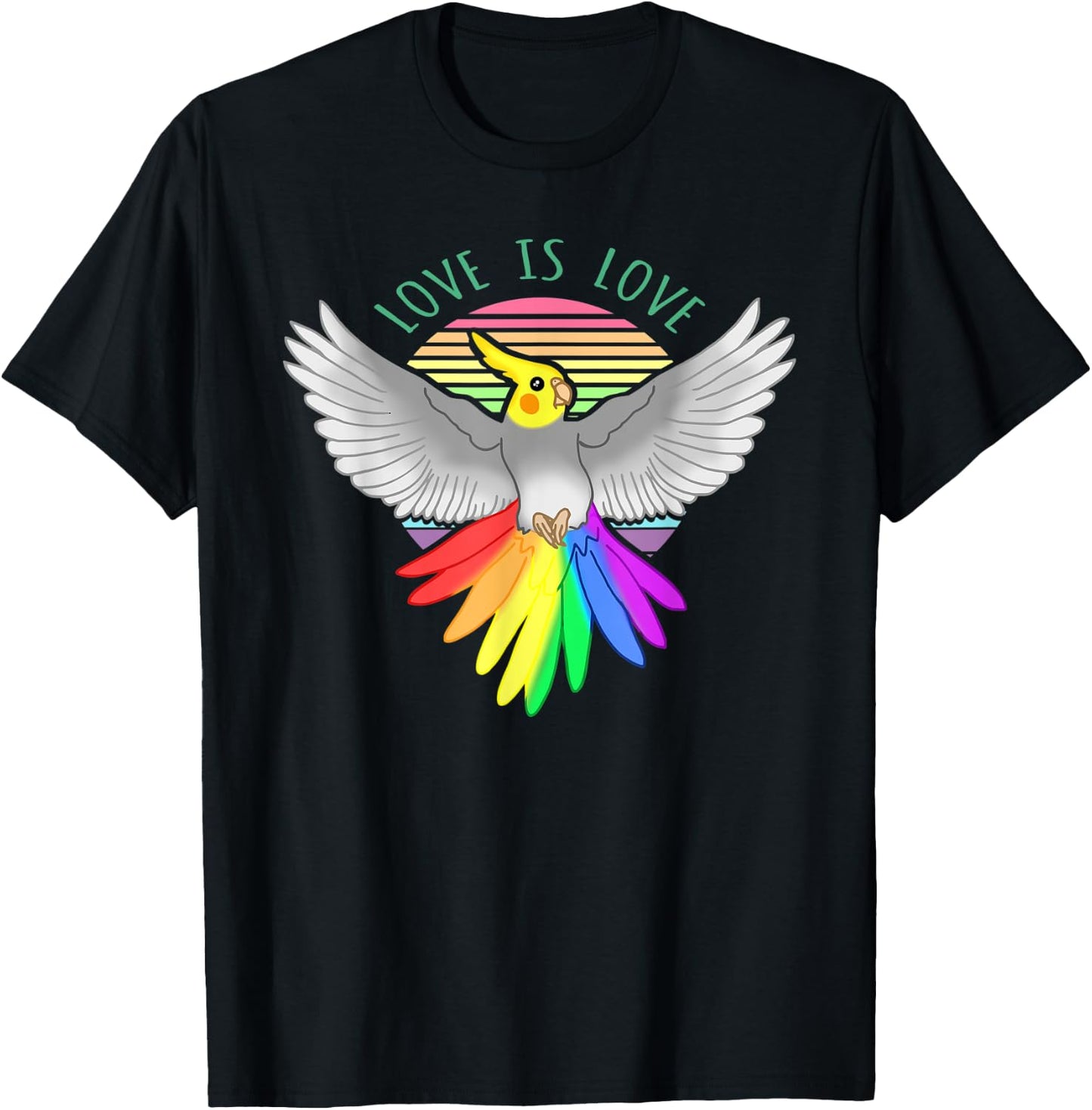 Love is Love Birb Parrot Pet Pride Month Rainbow Cockatiel T-Shirt - T-Shirt | Black