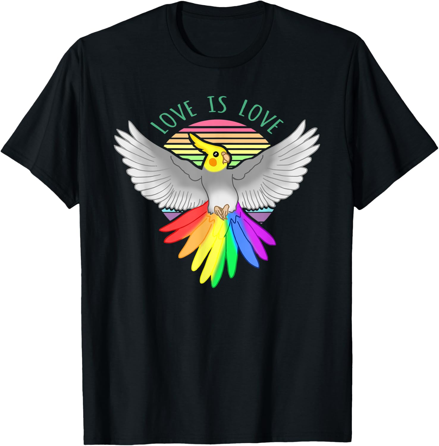 Love is Love Birb Parrot Pet Pride Month Rainbow Cockatiel T-Shirt - T-Shirt | Black